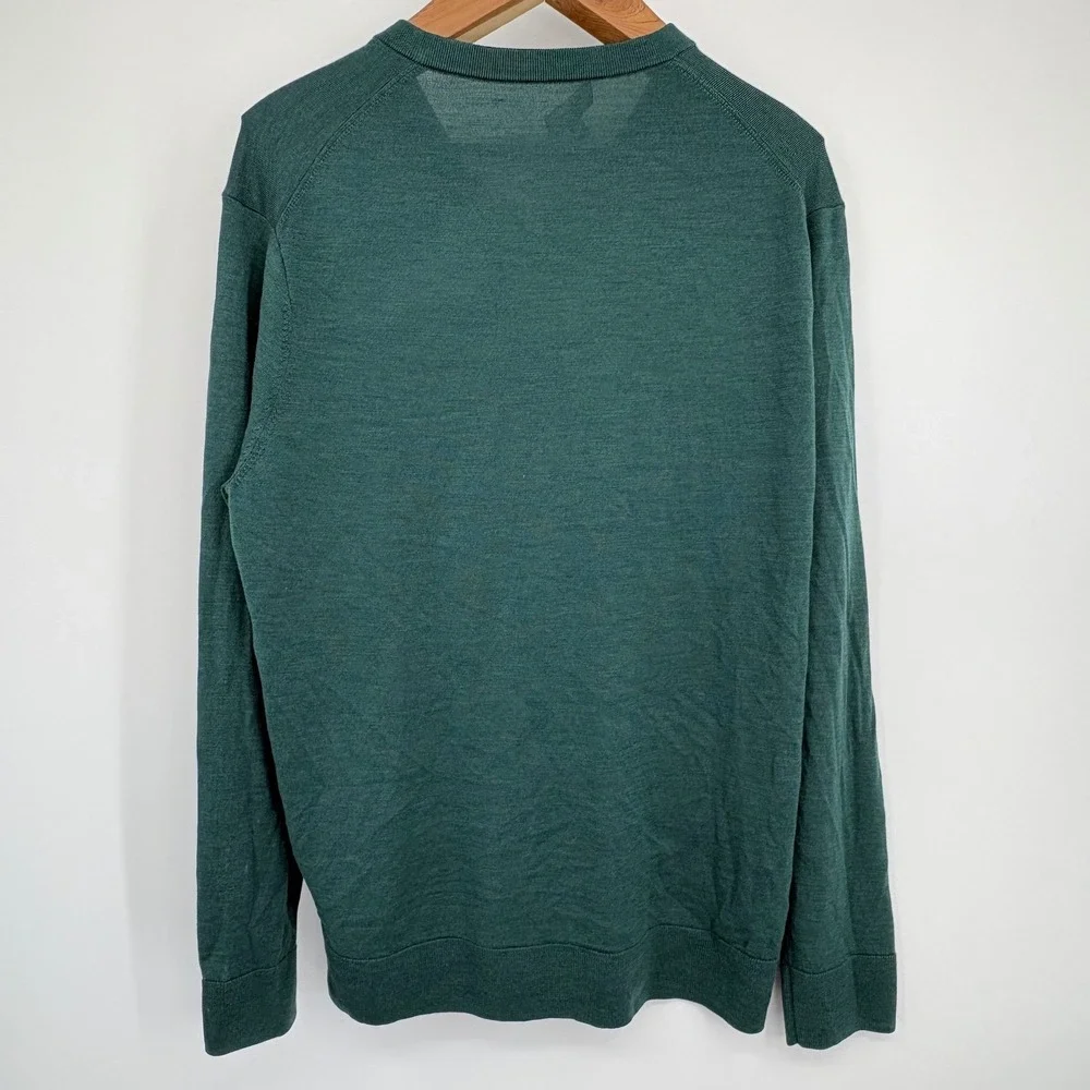 Brooks Brothers Men V Neck Brookstech Merino Wool Sweater Green XL Preppy Luxury